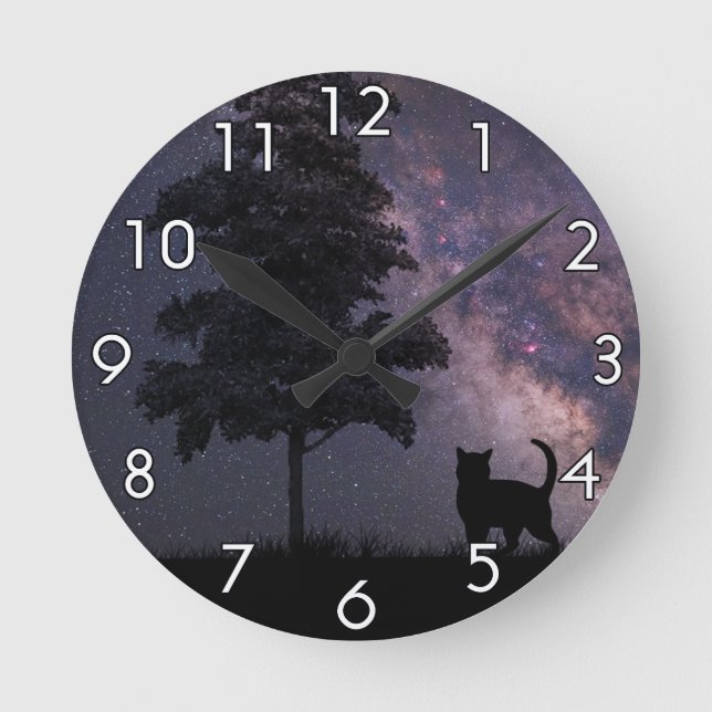 Night Cat Round Clock (Front)