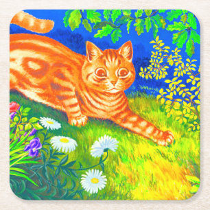 Night Cat Square Paper Coaster
