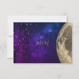 Night Celestial Sky Moon Purple Gold Monogram RSVP Card