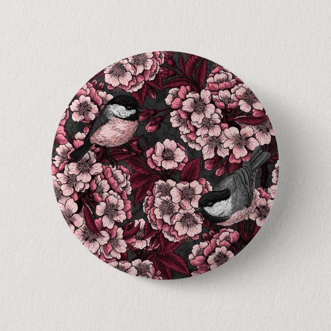 Night cherry garden 6 cm round badge (Front)