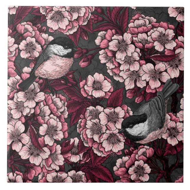 Night cherry garden ceramic tile (Front)