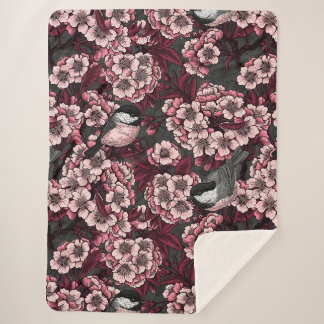 Night cherry garden sherpa blanket (Front)