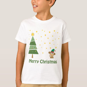 Night Christmas Scene with Cute Monkey T-Shirt