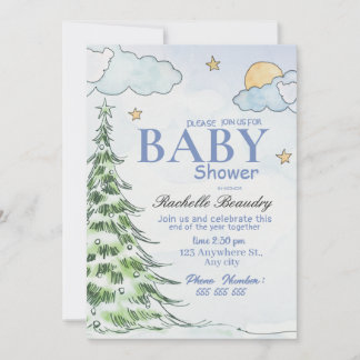 Night Christmas tree baby shower Invitation