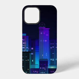 Night city panorama with neon glow on dark backgro iPhone 12 case