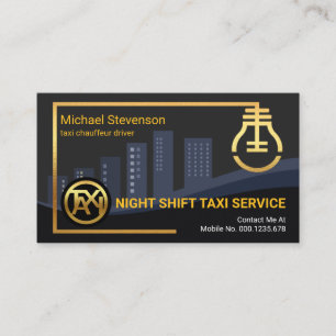 Night City Skyline Gold Bulb Taxi Stand Business Card