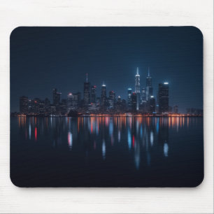 Night City Skyline with Glowing Neon Mouse Pad