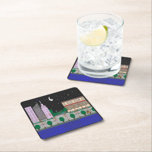Night City Square Paper Coaster