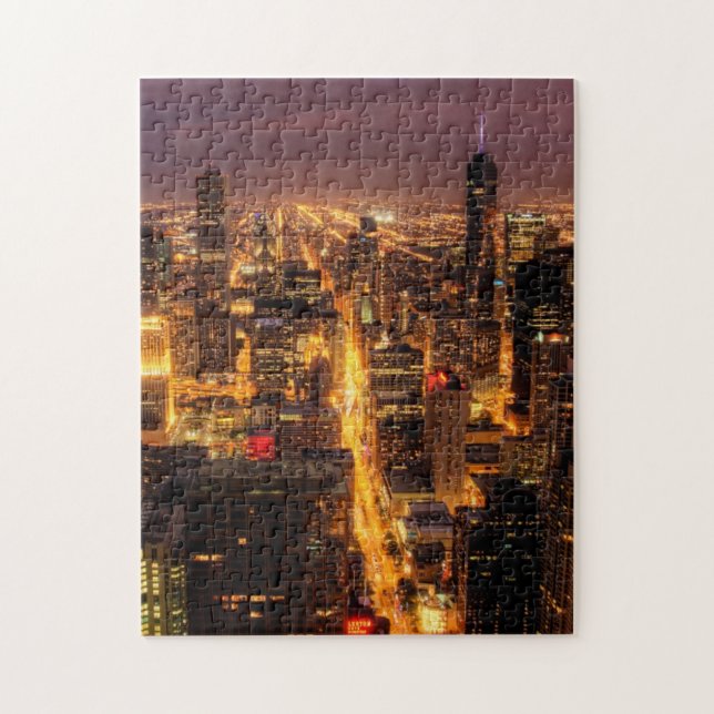 Night cityscape of Chicago Jigsaw Puzzle (Vertical)