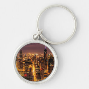 Night cityscape of Chicago Key Ring