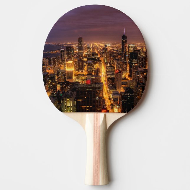 Night cityscape of Chicago Ping Pong Paddle (Front)