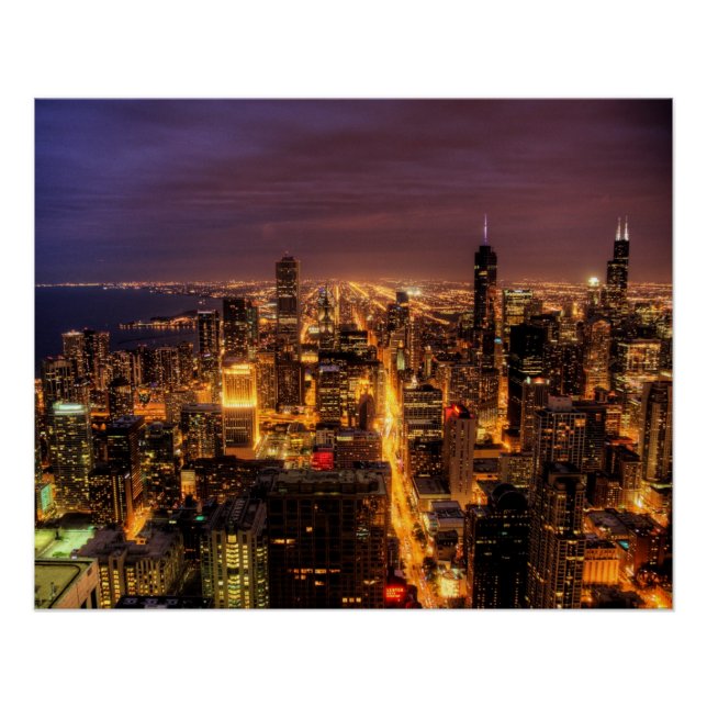Night cityscape of Chicago Poster (Front)