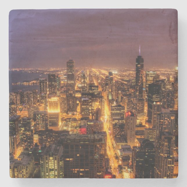 Night cityscape of Chicago Stone Coaster (Front)
