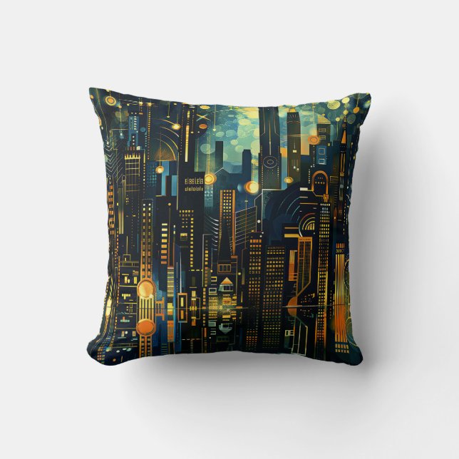 Night Cityscape Throw Pillow (Front)