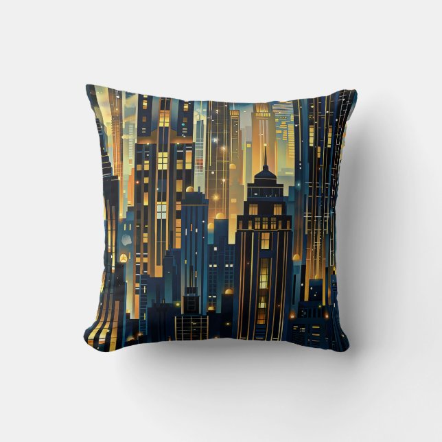 Night Cityscape Throw Pillow (Front)