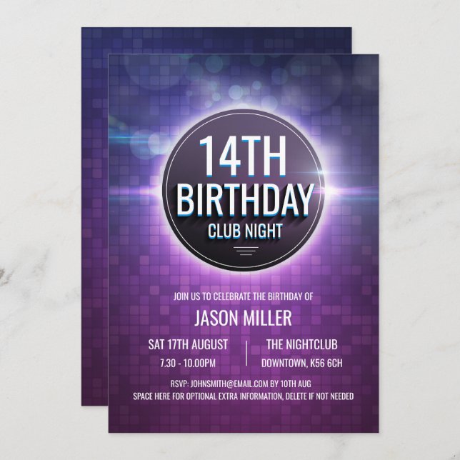 Night Club Teen Birthday Party Invite (Front/Back)