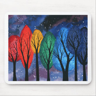 Night colour - rainbow swirly trees starry sky mouse pad