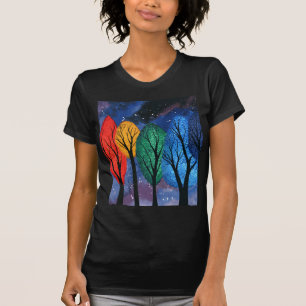 Night colour - rainbow swirly trees starry sky T-Shirt
