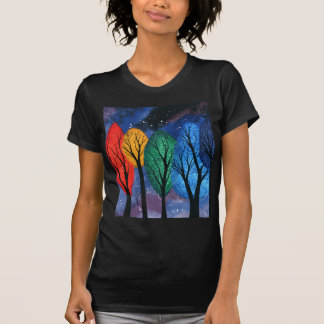 Night colour - rainbow swirly trees starry sky T-Shirt