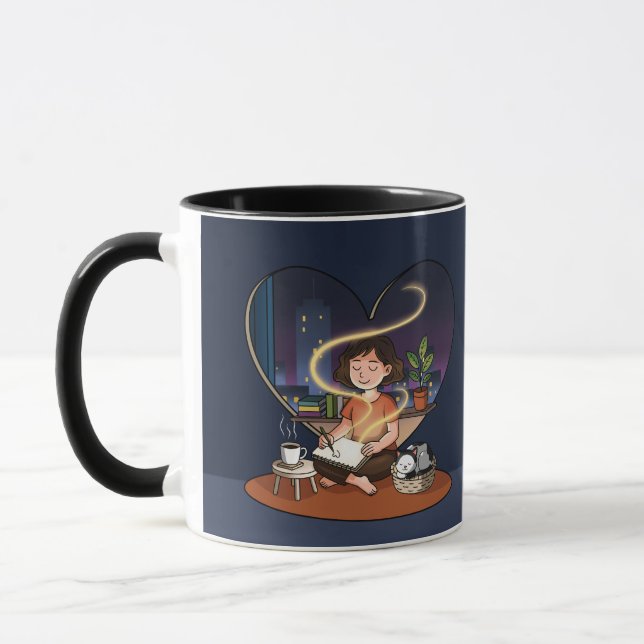 Night Creator Cosy Heart Window Art Mug (Left)