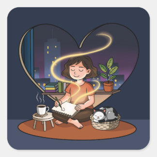 Night Creator Cozy Heart Window Art Square Sticker