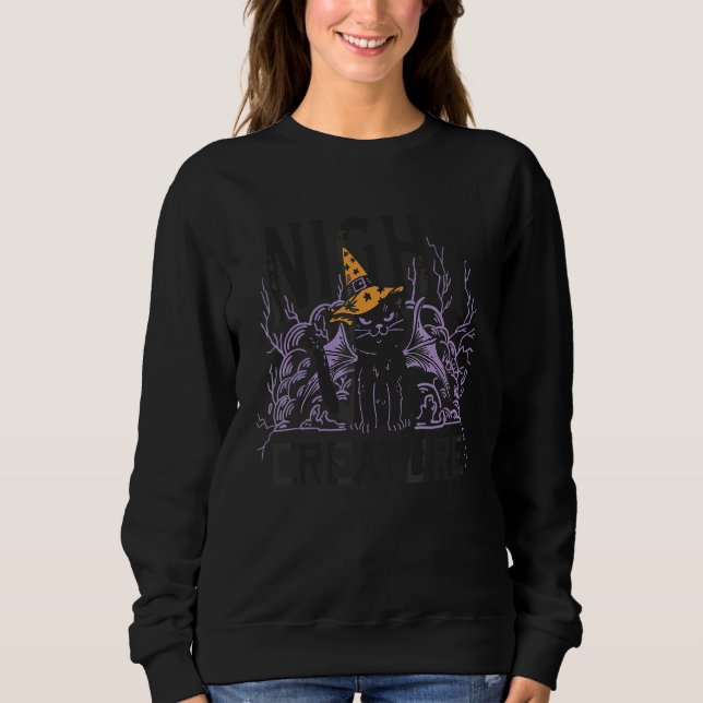 Night Creature Evil Black Cat with Wings Sweatshirt (Front)