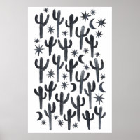 Night Desert Fun Cactus Indigo Pattern Watercolor