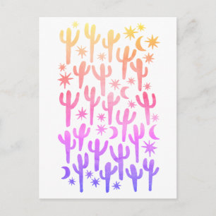 Night Desert Saguaro Cactus Sunset Watercolor Postcard