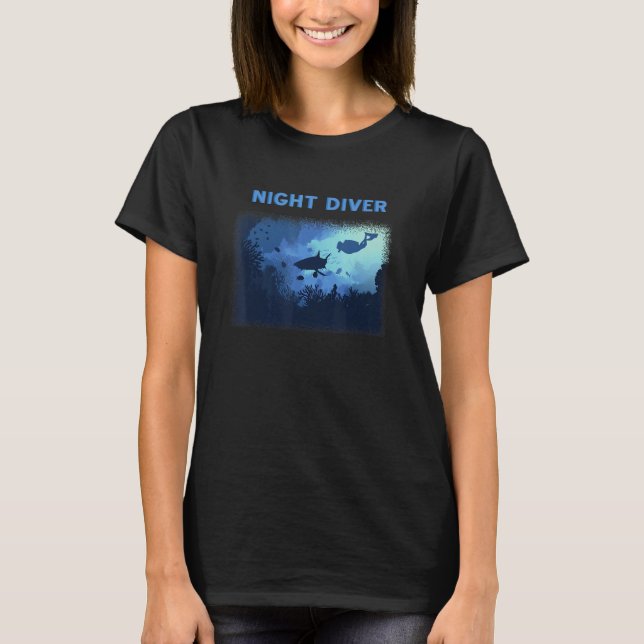 Night Diver Scuba Diving Underwater Snorkel Vacati T-Shirt (Front)