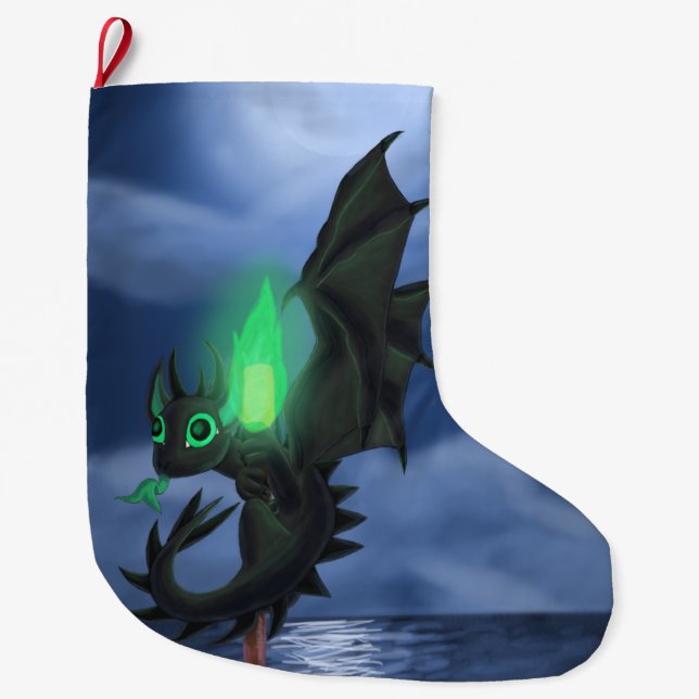 Night Dragon Large Christmas Stocking (Front)