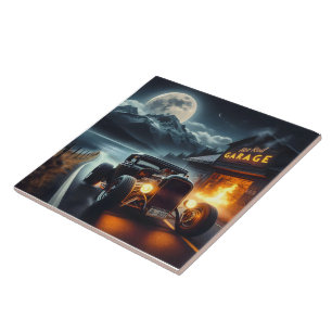Night drive in a classic hot rod ceramic tile