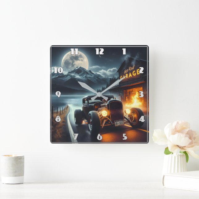 Night drive in a classic hot rod square wall clock (Home)