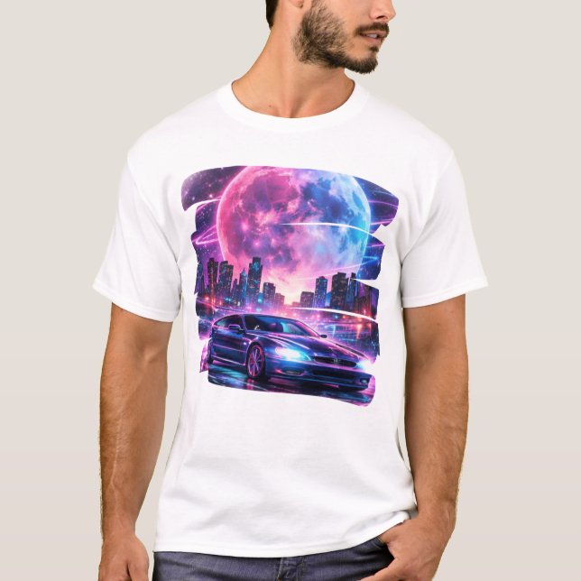 Night Drive - Retro Futuristic Synthwave Car & Moo T-Shirt (Front)