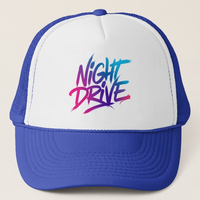 Night Drive - Retro Futuristic Synthwave Car & Moo Trucker Hat (Front)