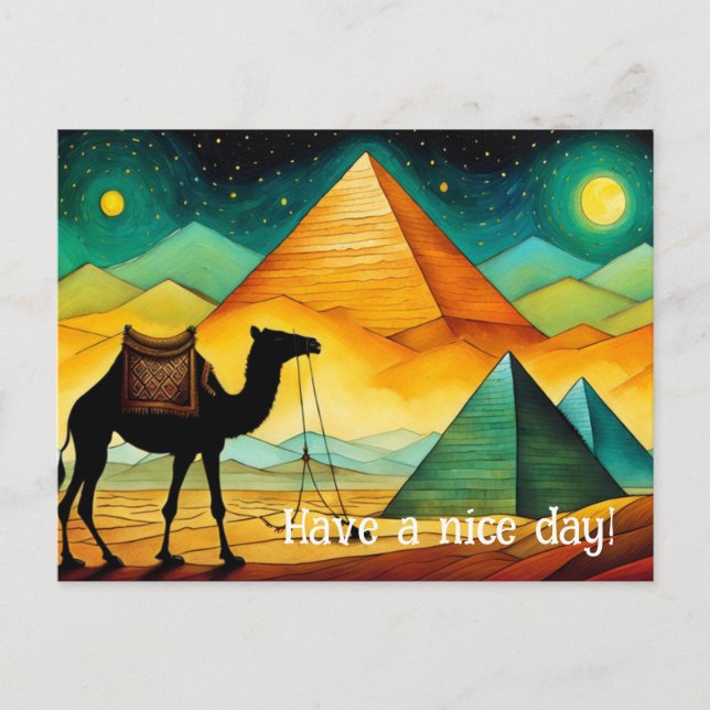 Night Egyptian Pyramids Camel Desert Postcard (Front)