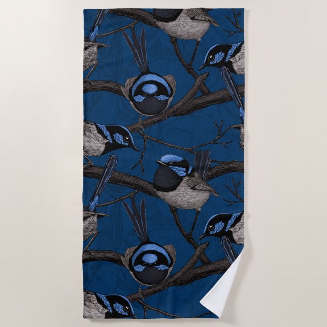 Night fairy wrens beach towel (Front)