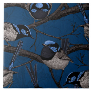 Night fairy wrens ceramic tile