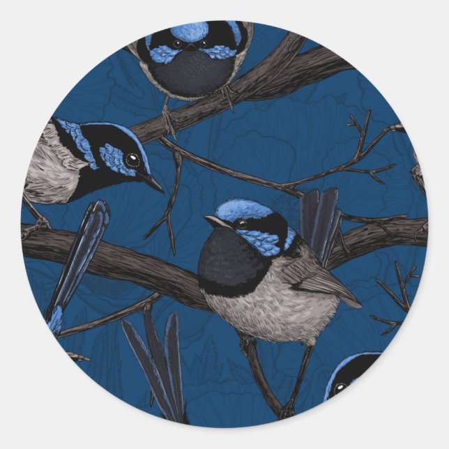 Night fairy wrens classic round sticker (Front)