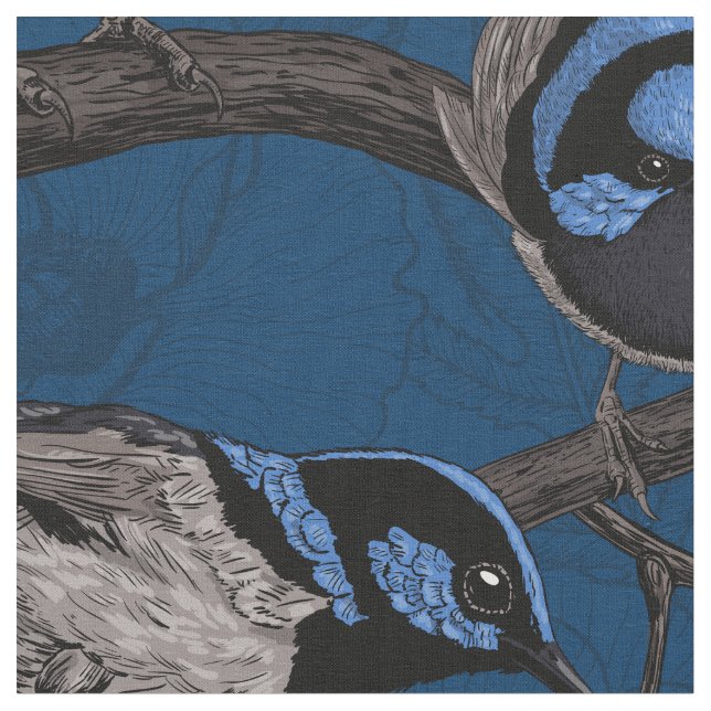 Night fairy wrens fabric (Close Up)