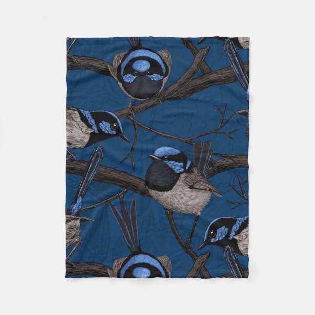 Night fairy wrens fleece blanket (Front)