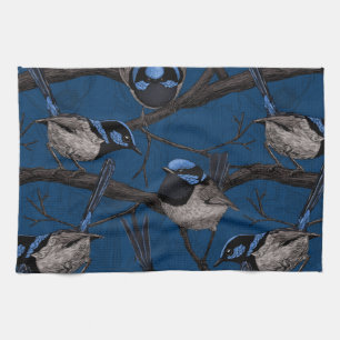 Night fairy wrens tea towel