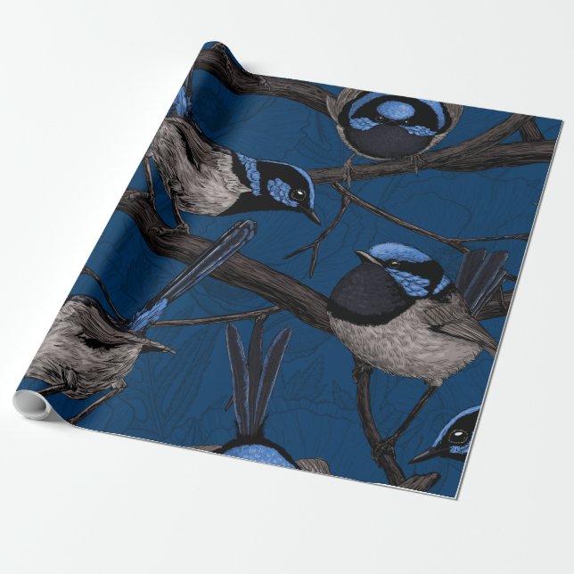 Night fairy wrens wrapping paper (Unrolled)