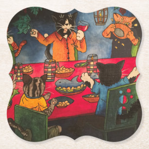 Night Feast Cats Paper Coaster
