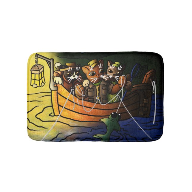 Night Fishing Cats Bath Mat (Front)