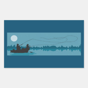 Night Fishing Under a Full Moon Rectangular Sticker