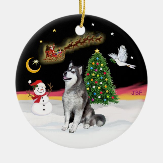 Night Flight - Alaskan Malamute Ceramic Ornament (Front)