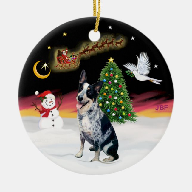 Night Flight - Australian Cattle Dog Ceramic Tree Decoration (Front)