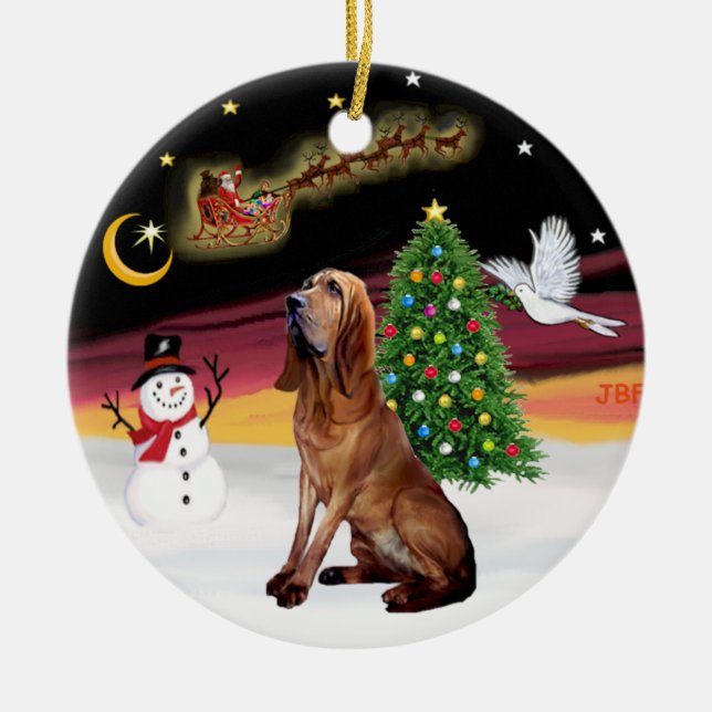 Night Flight - Bloodhound Ceramic Tree Decoration (Front)