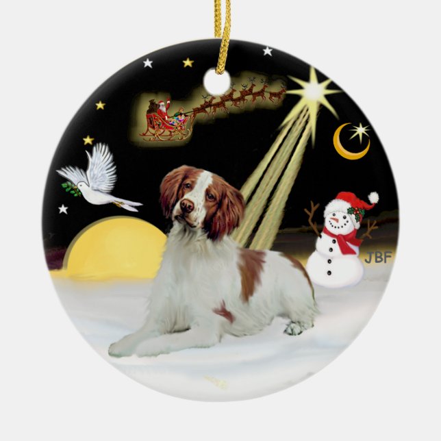 Night Flight-  Brittany Spaniel Ceramic Ornament (Front)