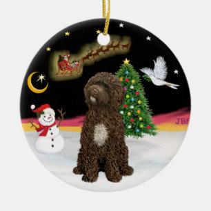 Night Flight -Brown Portuguese Water Dog Ceramic Tree Decoration